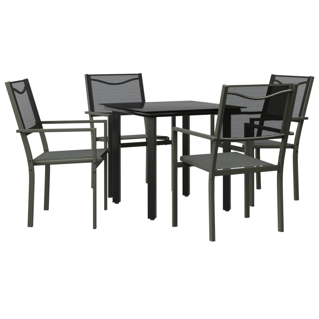 vidaXL 5 Piece Garden Dining Set Black Steel and Textilene