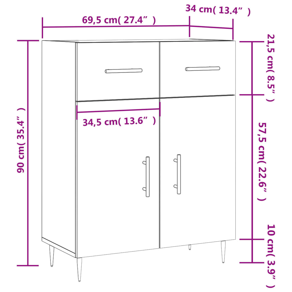 vidaXL Sideboard Grey Sonoma 69.5x34x90 cm Engineered Wood