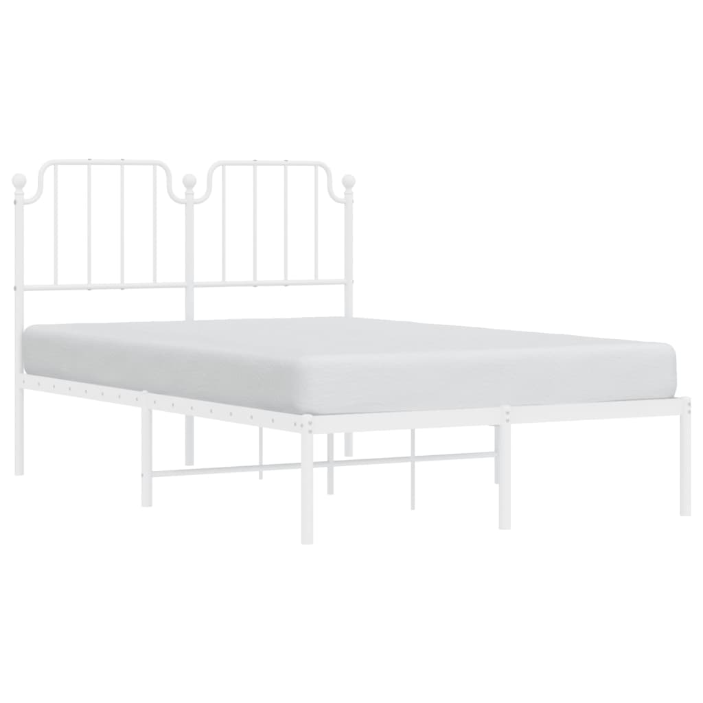 vidaXL Metal Bed Frame without Mattress with Headboard White 120x190 cm Small Double