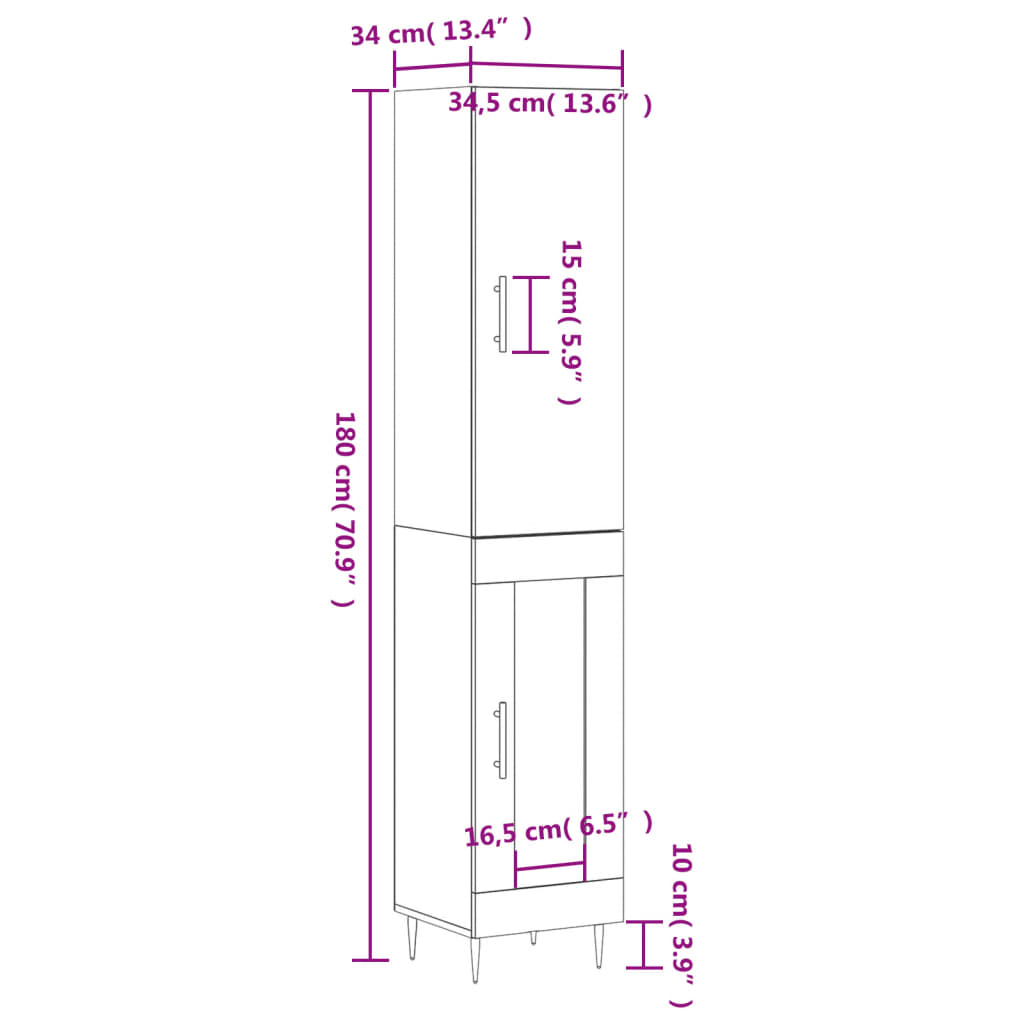 vidaXL Highboard Smoked Oak 34.5x34x180 cm Engineered Wood