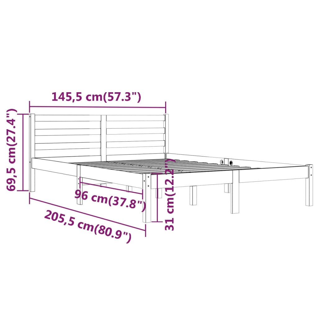 vidaXL Bed Frame without Mattress Solid Wood Pine 140x200 cm Grey