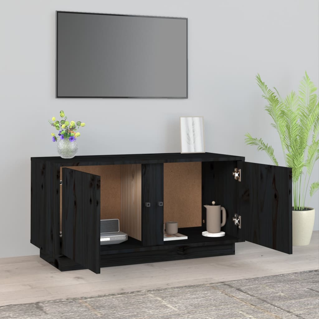 vidaXL TV Cabinet Black 80x35x40.5 cm Solid Wood Pine