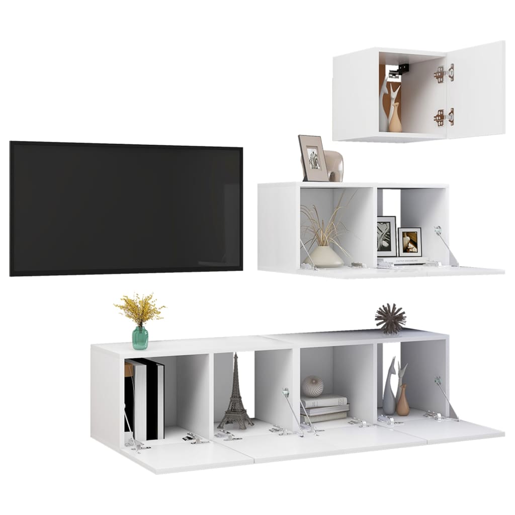 vidaXL 4 Piece TV Cabinet Set White Engineered Wood