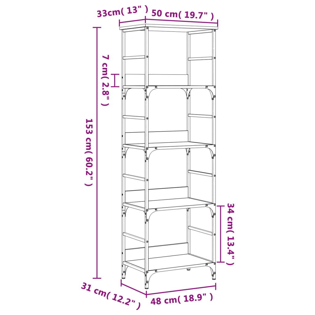 vidaXL Bookshelf Black 50x33x153 cm Engineered Wood