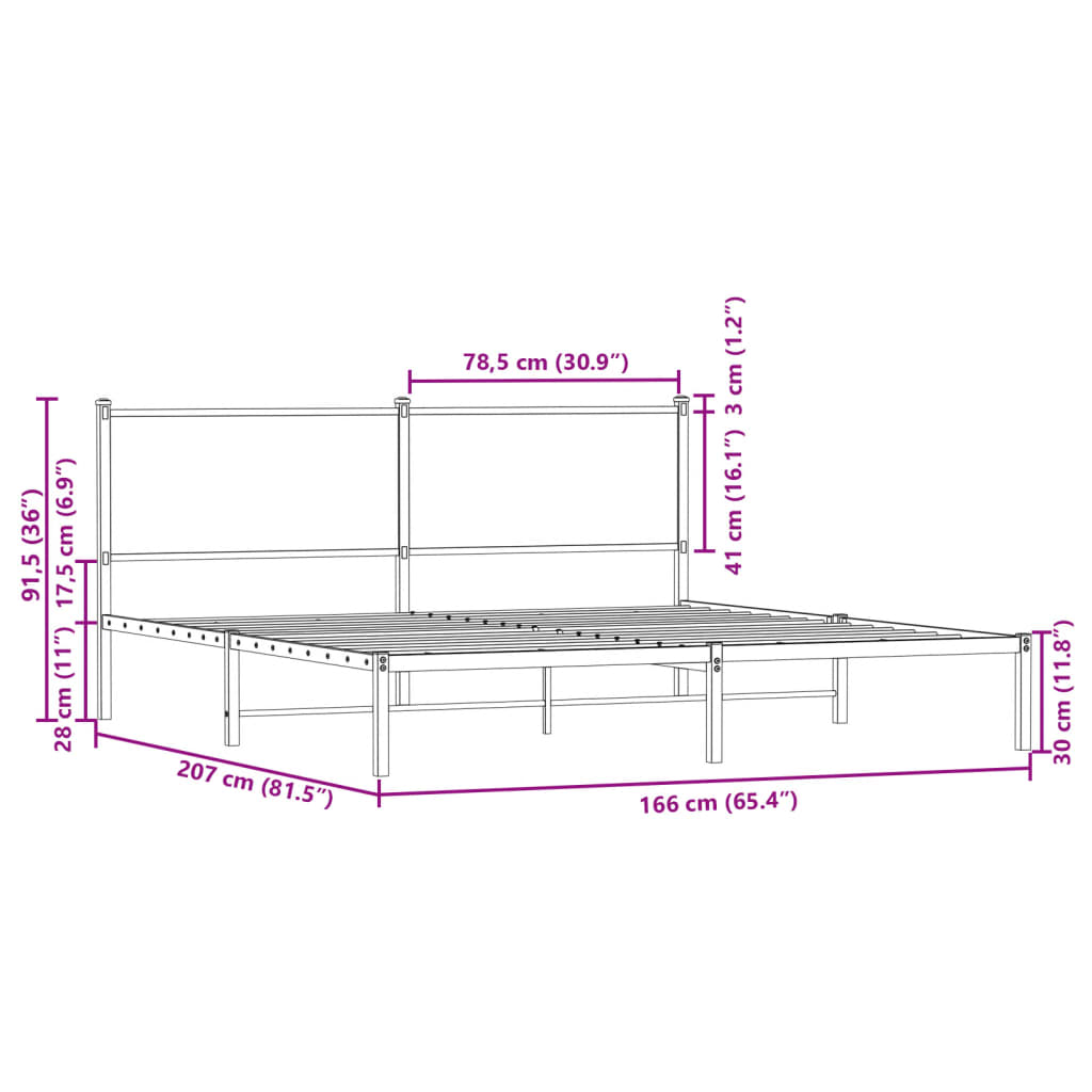 vidaXL Metal Bed Frame without Mattress Smoked Oak 160x200 cm