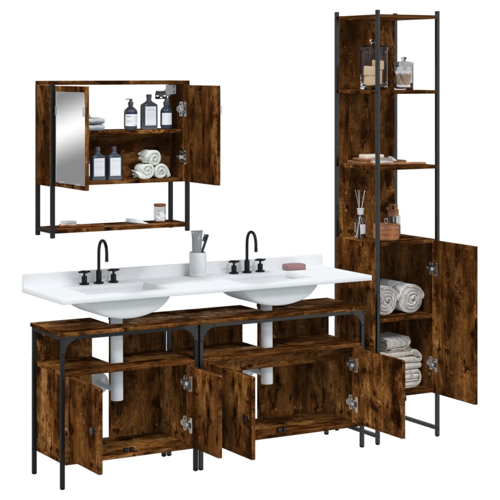 vidaXL 4 Piece Bathroom Furniture Set Smoked Oak Engineered Wood