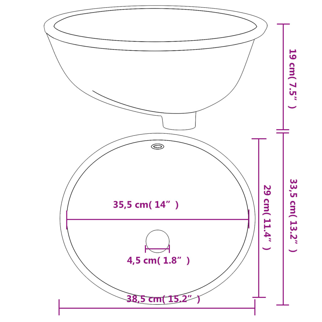 vidaXL Bathroom Sink White 38.5x33.5x19 cm Oval Ceramic