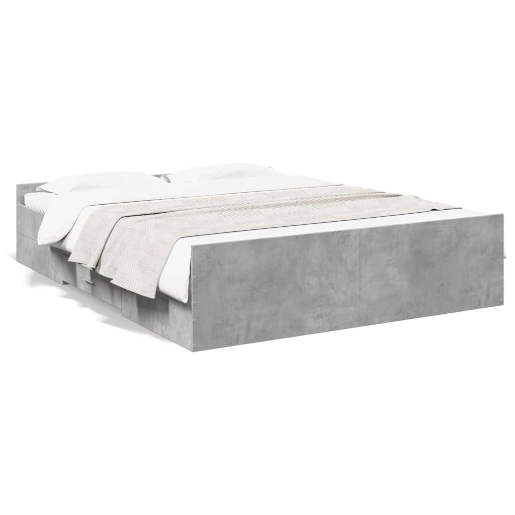 vidaXL Bed Frame with Drawers without Mattress Concrete Grey 140x200 cm