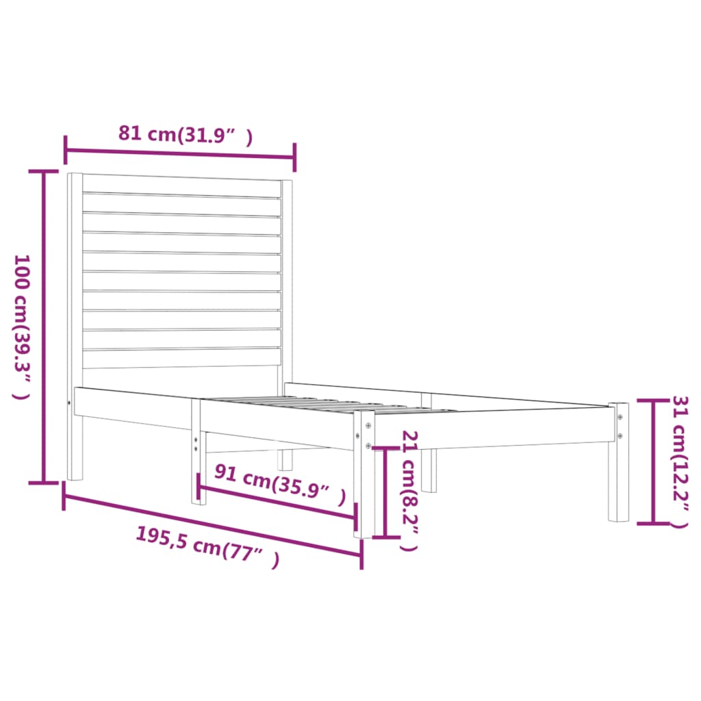 vidaXL Bed Frame without Mattress Honey Brown75x190 cm Small Single Solid Wood