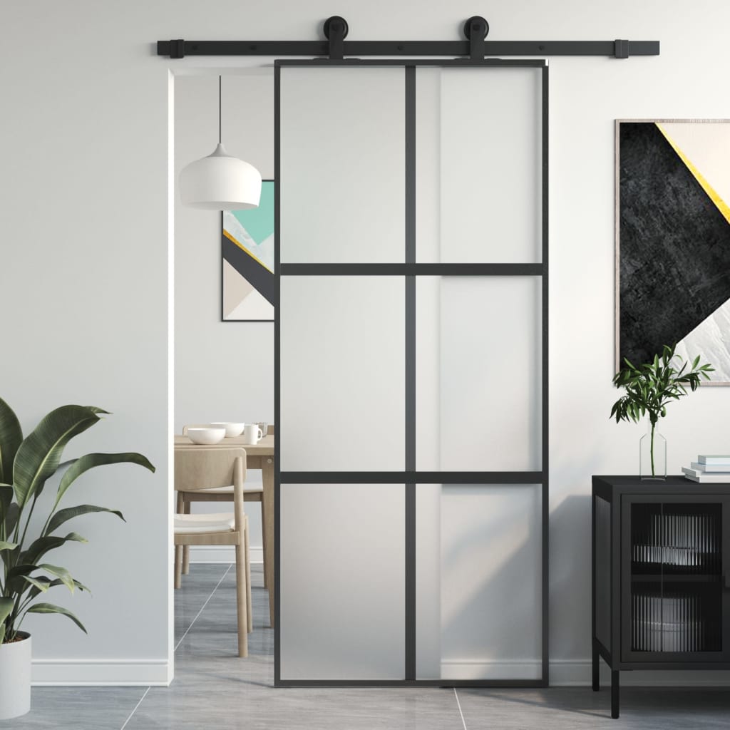 vidaXL Sliding Door Black 90x205 cm Tempered Glass and Aluminium