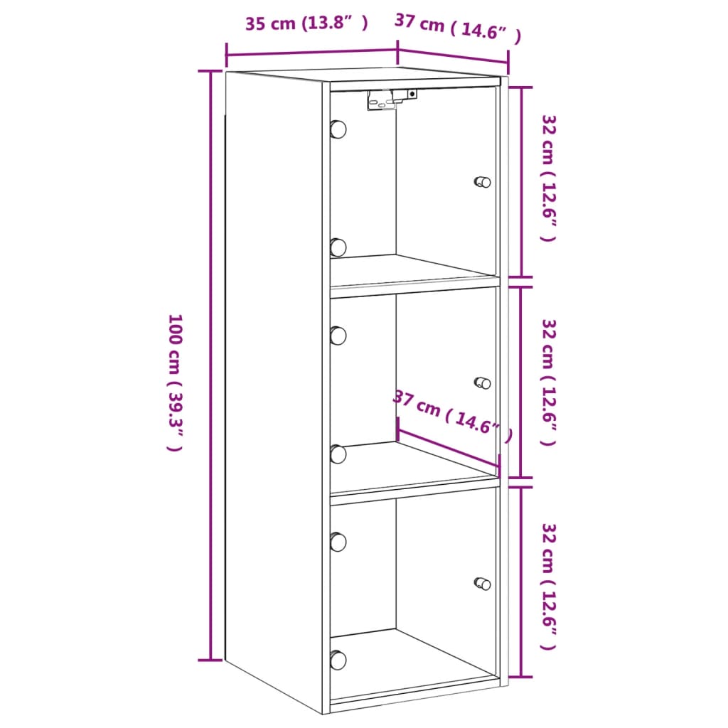 vidaXL Wall Cabinet with Glass Doors Sonoma Oak 35x37x100 cm