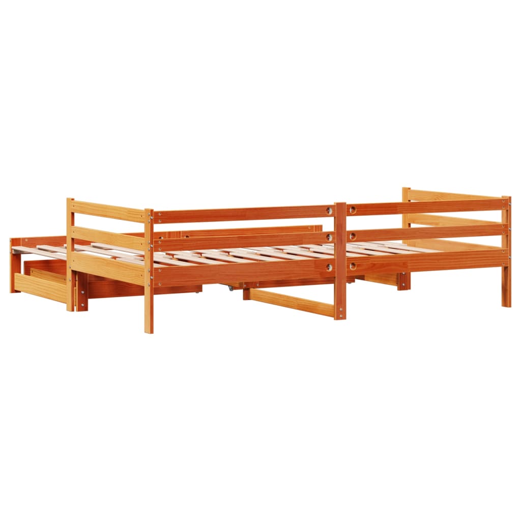 vidaXL Daybed with Trundle&Drawers without Mattress Wax Brown 90x200 cm