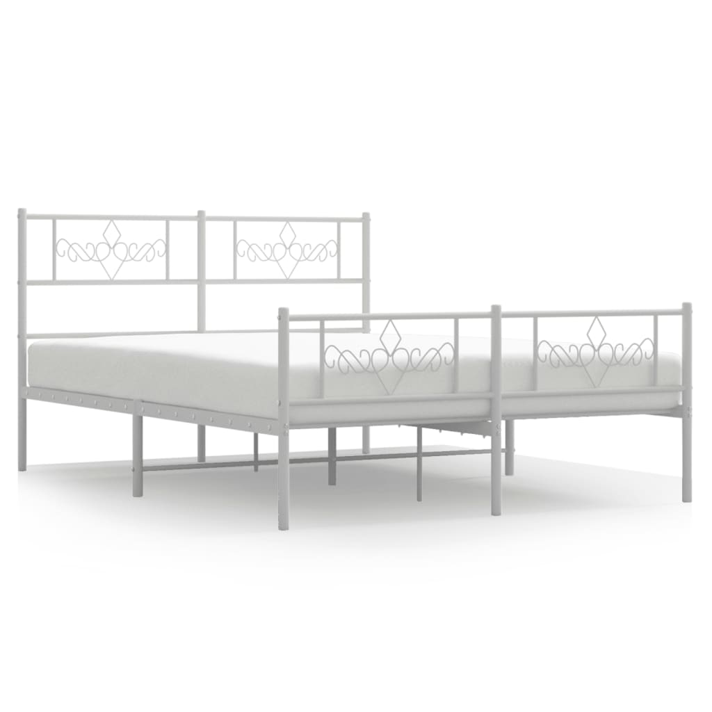 vidaXL Metal Bed Frame without Mattress with Footboard White 135x190 cm Double