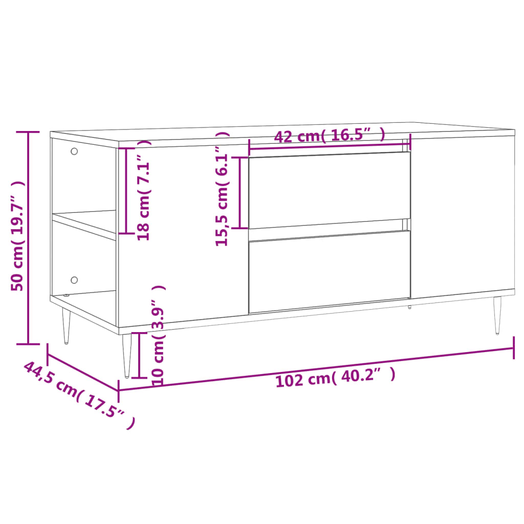 vidaXL Coffee Table White 102x44.5x50 cm Engineered Wood