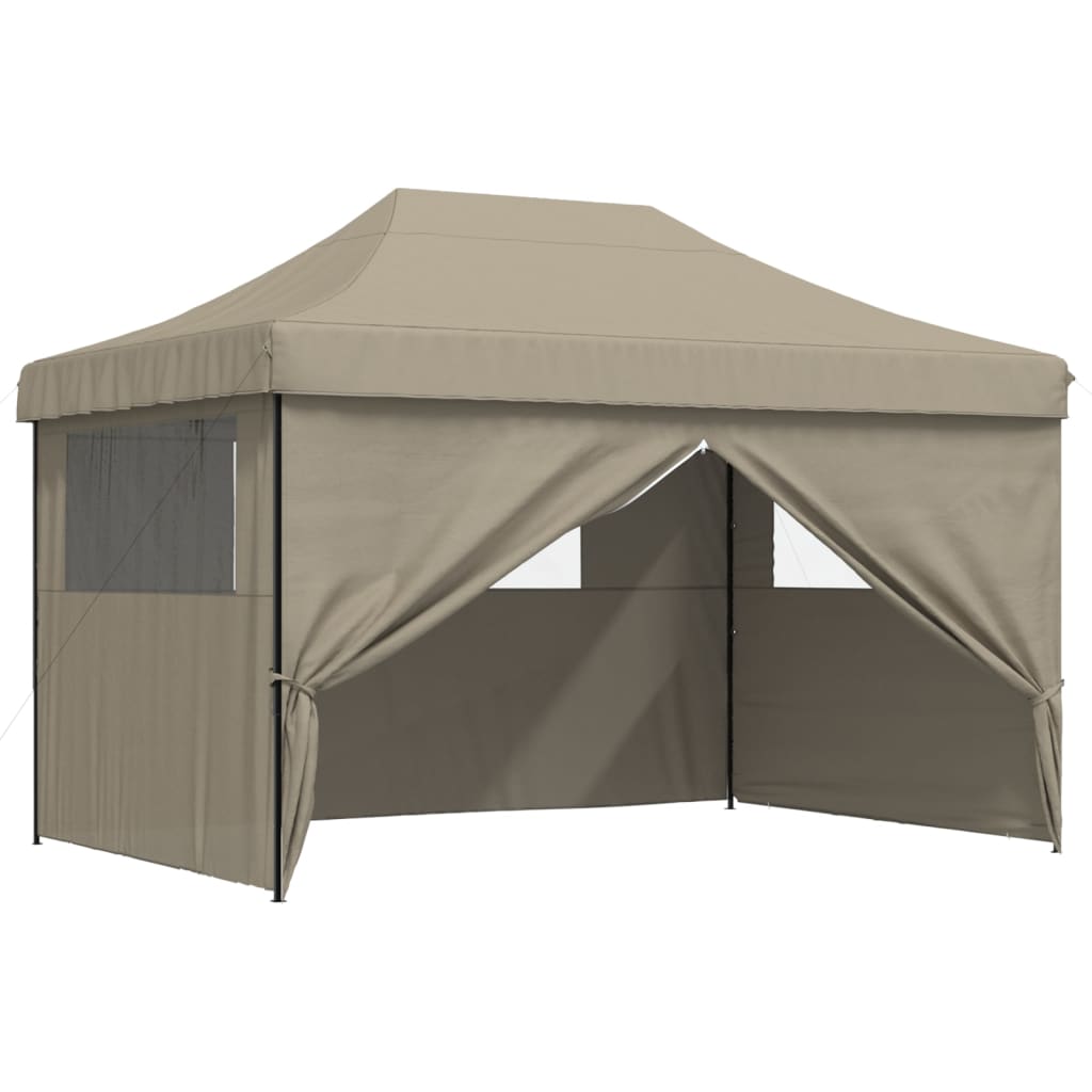 vidaXL Foldable Party Tent Pop-Up with 4 Sidewalls Taupe