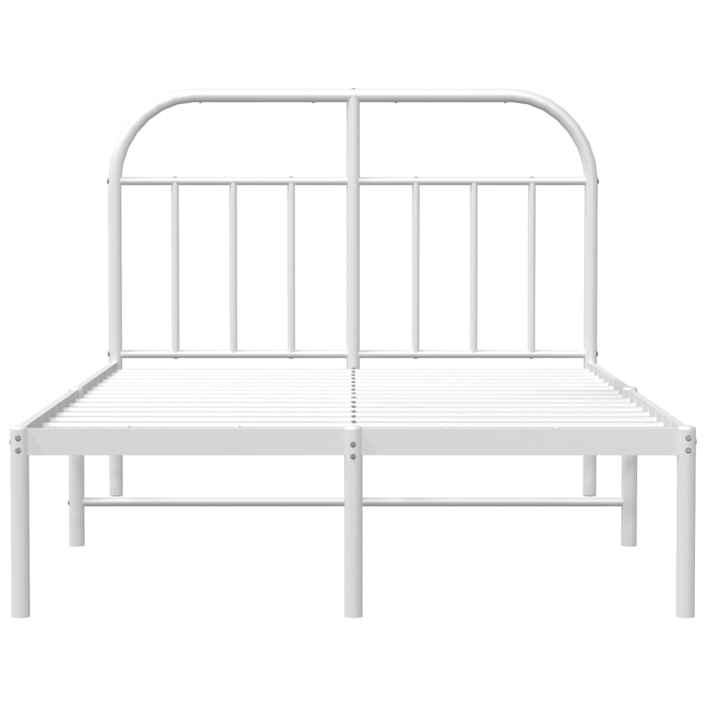 vidaXL Metal Bed Frame without Mattress with Headboard White 135x190 cm Double