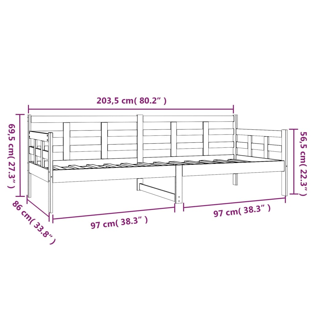 vidaXL Day Bed without Mattress Black Solid Wood Pine 80x200 cm