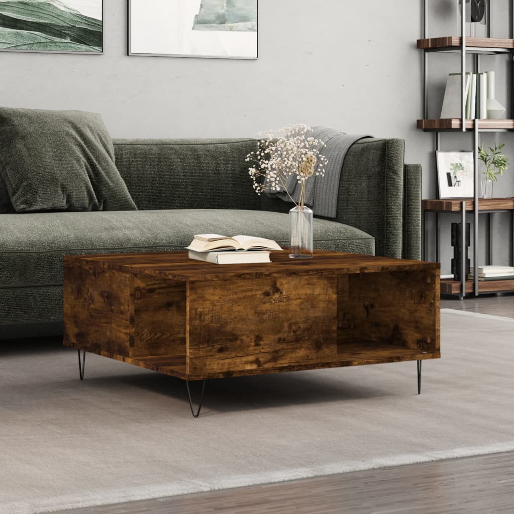 vidaXL Coffee Table Smoked Oak 80x80x36.5 cm Engineered Wood