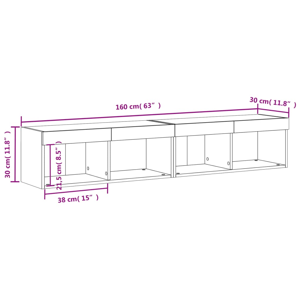 vidaXL TV Cabinets with LED Lights 2 pcs Brown Oak 80x30x30 cm