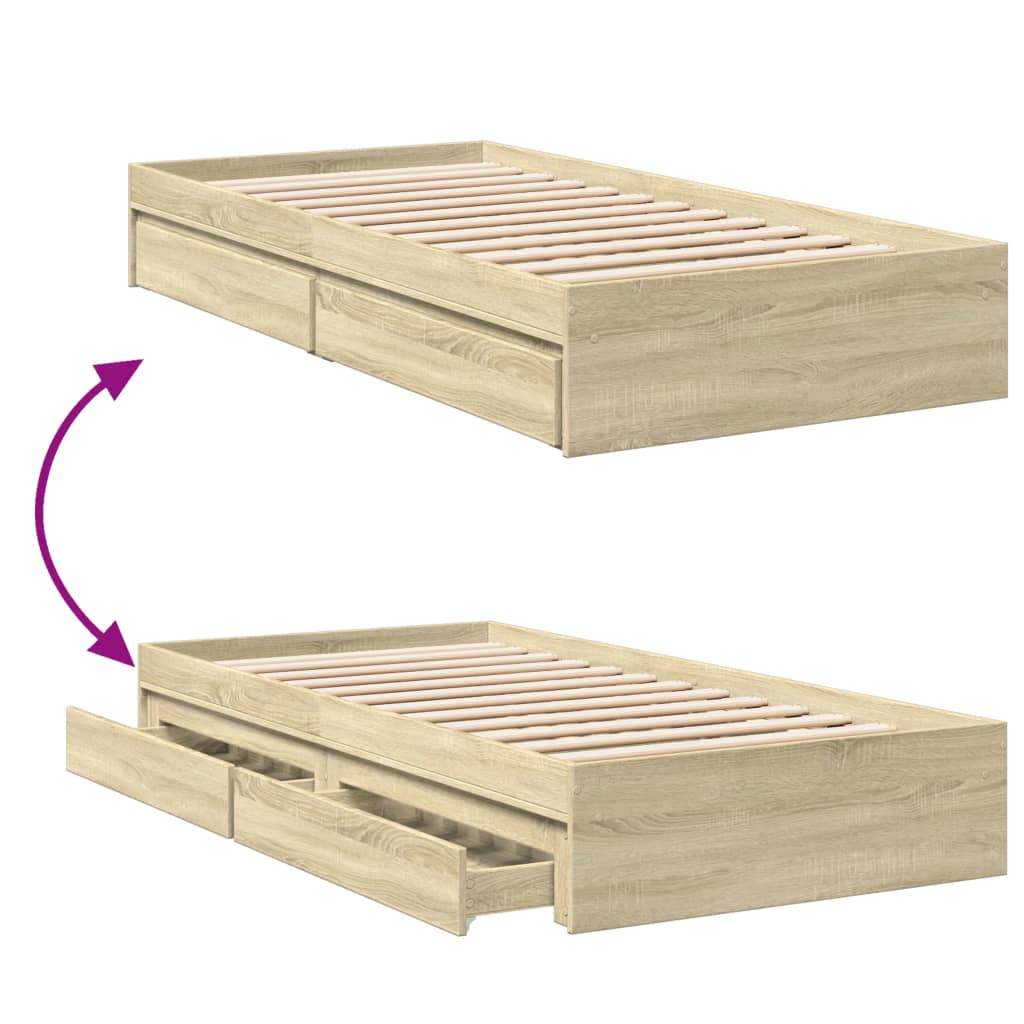 vidaXL Bed Frame with Drawers without Mattress Sonoma Oak 90x200 cm