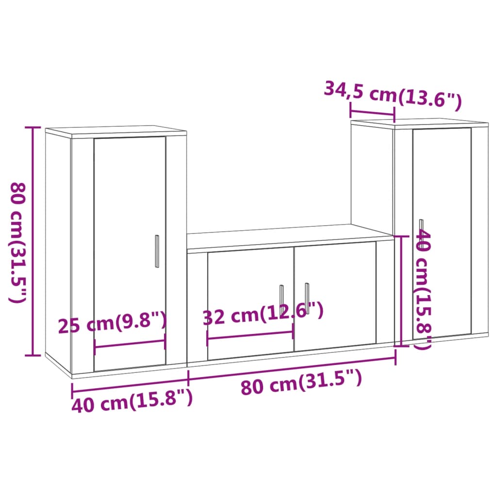 vidaXL 3 Piece TV Cabinet Set Brown Oak Engineered Wood