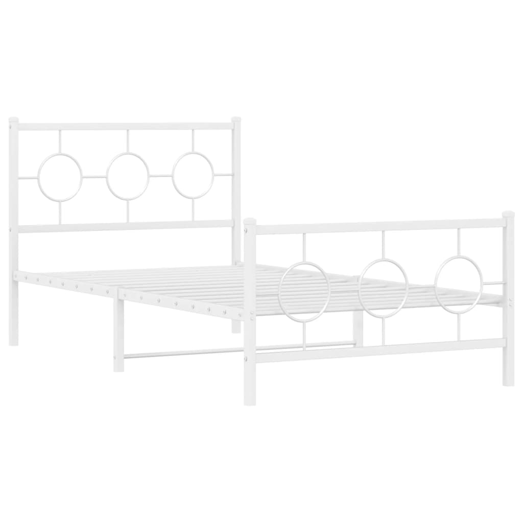 vidaXL Metal Bed Frame without Mattress with Footboard White 100x200 cm