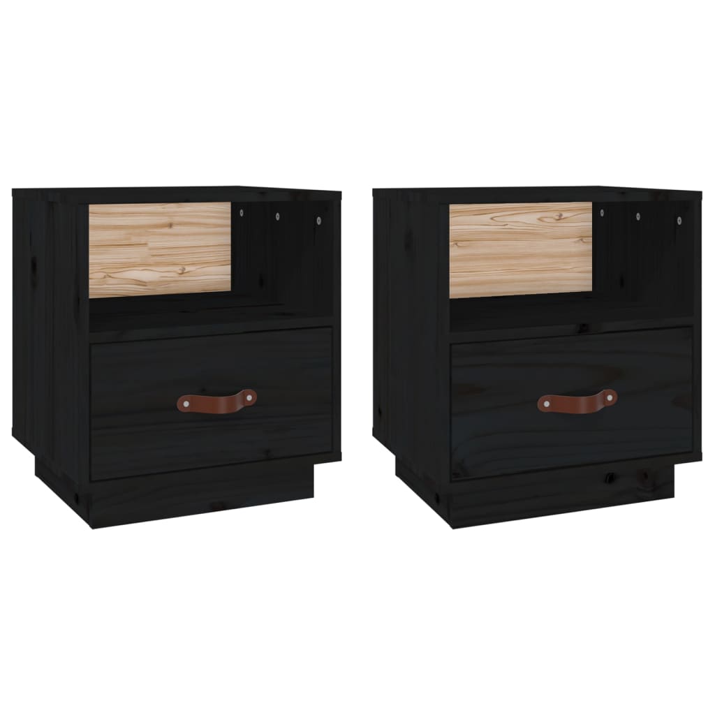 vidaXL Bedside Cabinets 2 pcs Black 40x34x45 cm Solid Wood Pine