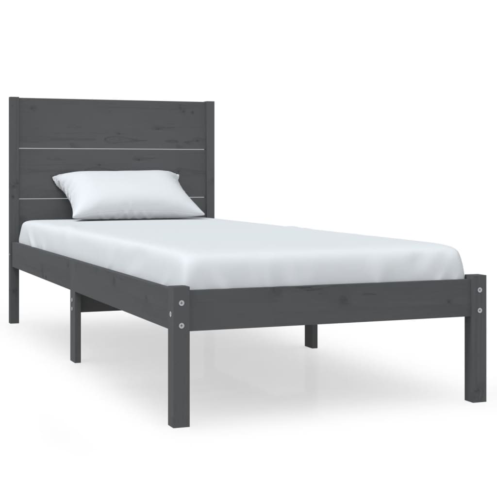 vidaXL Bed Frame without Mattress Grey 90x200 cm Solid Wood Pine