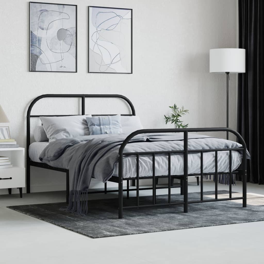 vidaXL Metal Bed Frame without Mattress with Footboard Black 120x190 cm Small Double