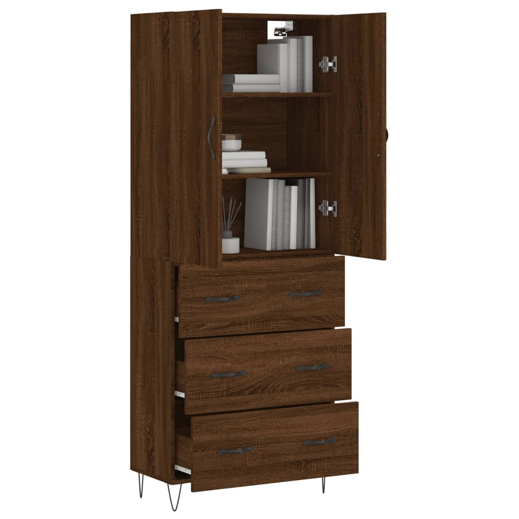 vidaXL Highboard Brown Oak 69.5x34x180 cm Engineered Wood