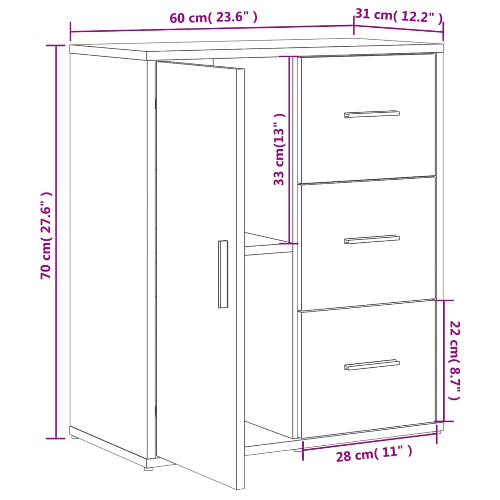 vidaXL Sideboards 2 pcs Concrete Grey 60x31x70 cm Engineered Wood