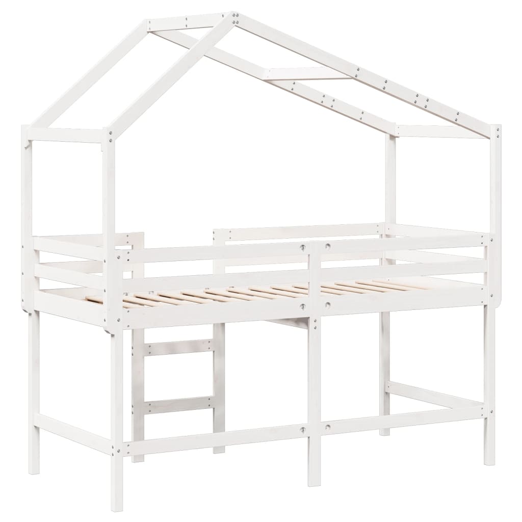 vidaXL Loft Bed with Ladder and Roof without Mattress White 80x200 cm