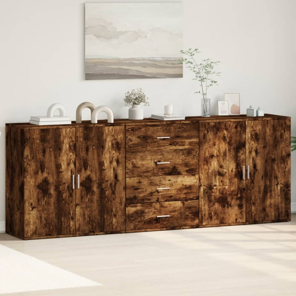 vidaXL Sideboards 3 pcs Smoked Oak Engineered Wood