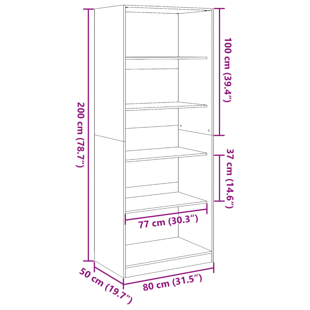 vidaXL Wardrobe Smoked Oak 80x50x200 cm Engineered Wood