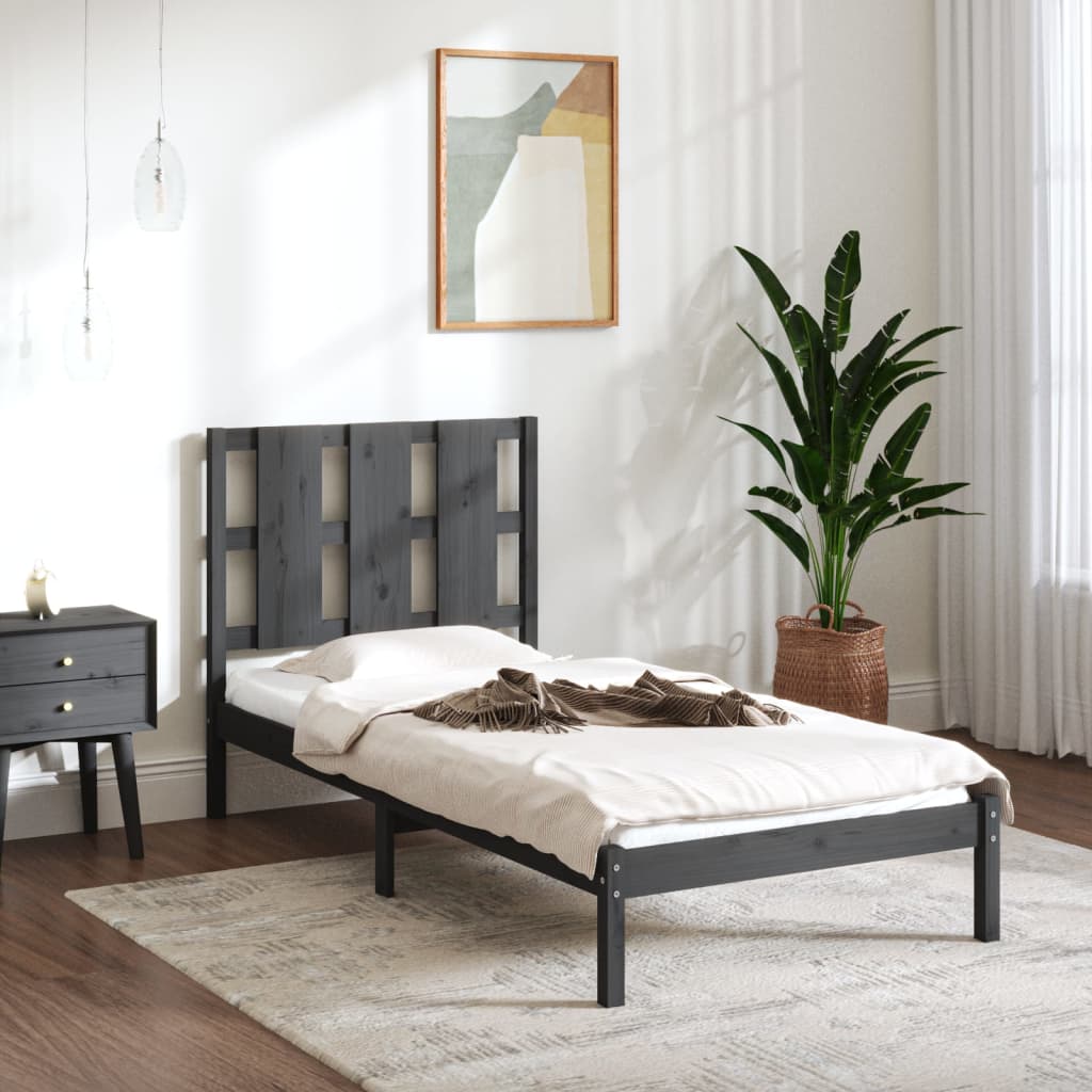 vidaXL Bed Frame without Mattress Grey 90x200 cm Solid Wood Pine