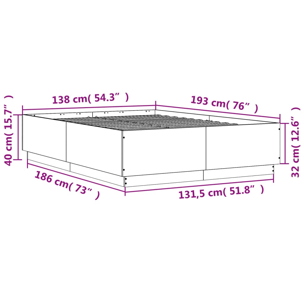 vidaXL Bed Frame with LED without Mattress Smoked Oak 135x190 cm Double