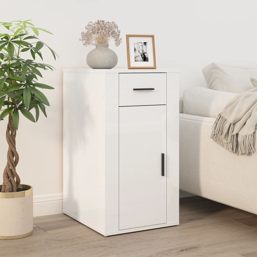 vidaXL Desk Cabinet High Gloss White 40x49x75 cm Engineered Wood