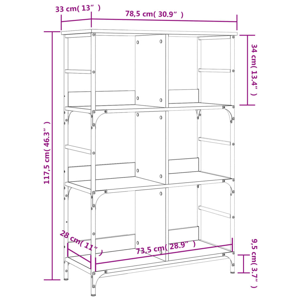 vidaXL Bookshelf Sonoma Oak 78.5x33x117.5 cm Engineered Wood