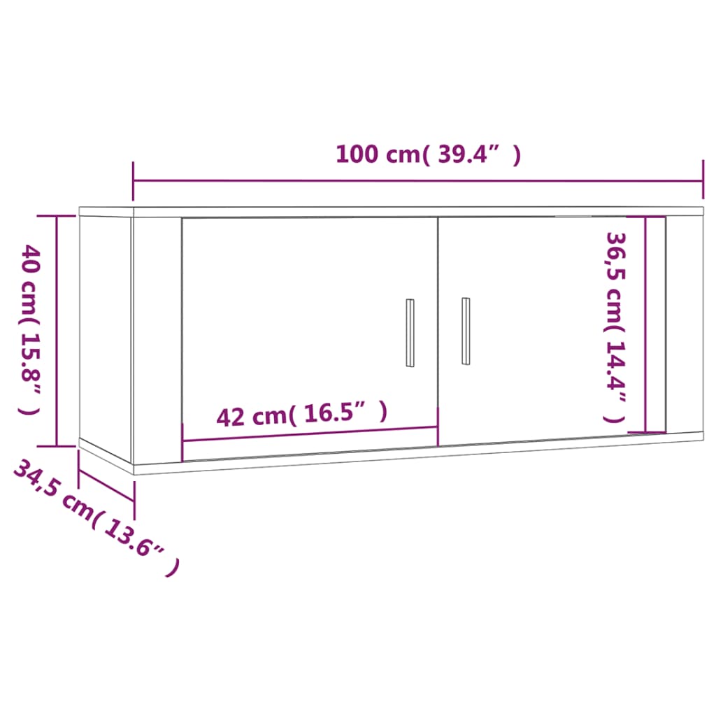 vidaXL Wall Mounted TV Cabinet Smoked Oak 100x34.5x40 cm