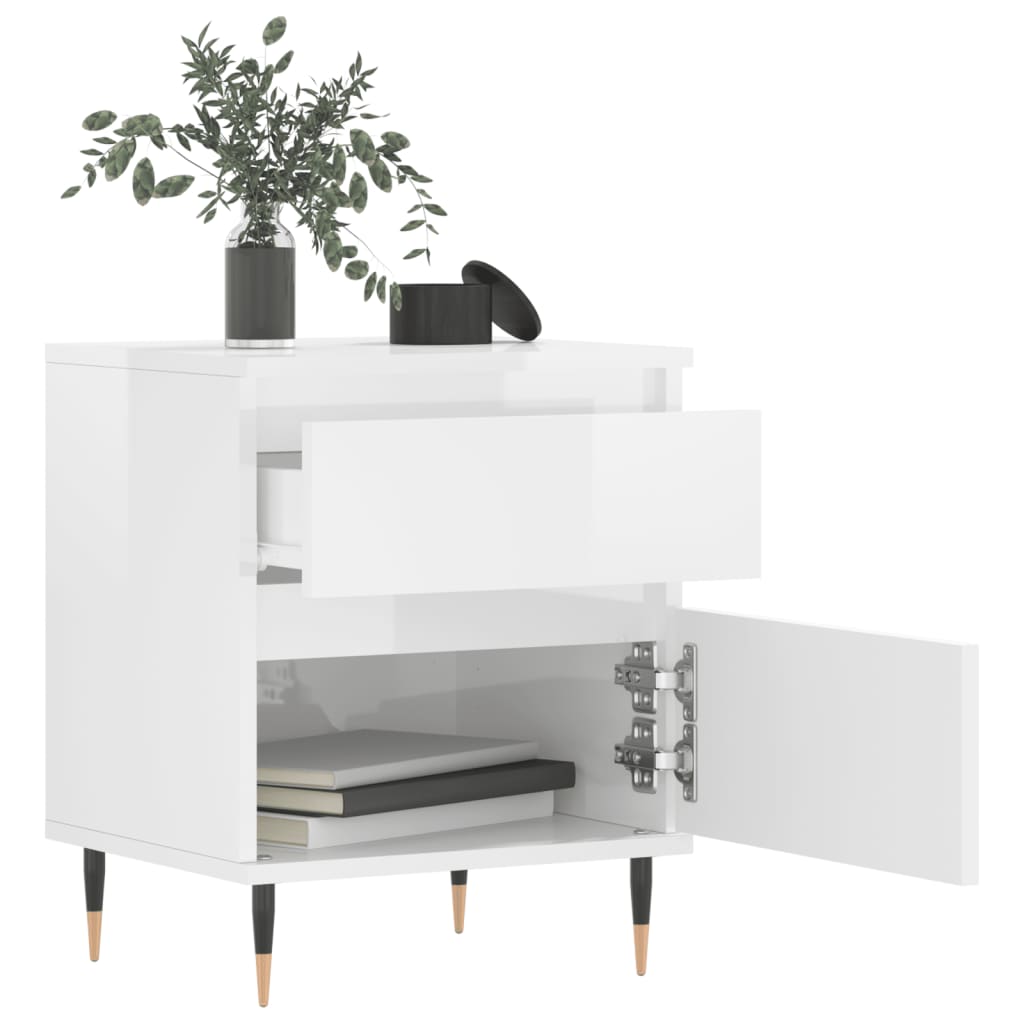 vidaXL Bedside Cabinet High Gloss White 40x35x50 cm Engineered Wood