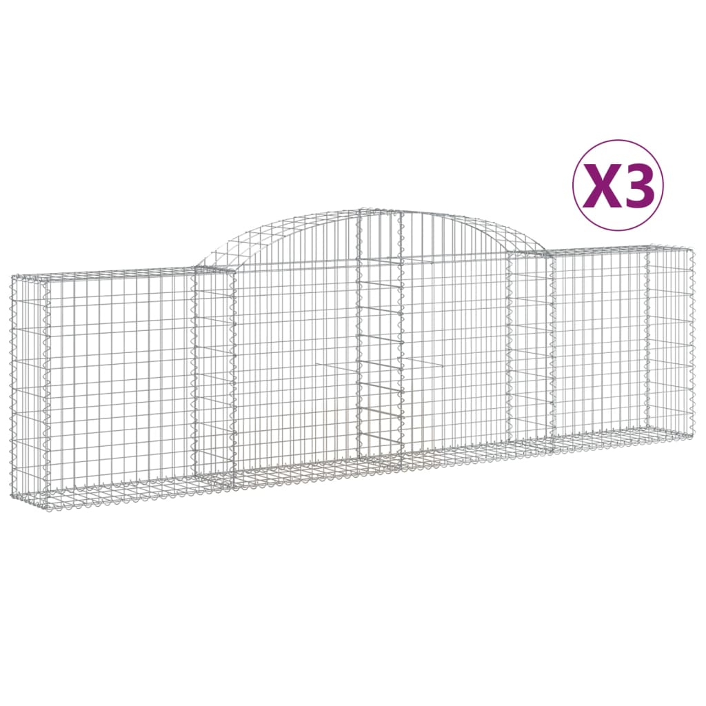 vidaXL Arched Gabion Baskets 3 pcs 300x30x80/100 cm Galvanised Iron