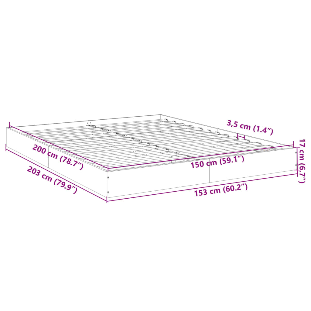 vidaXL Bed Frame without Mattress Black 150x200 cm King Size Engineered Wood