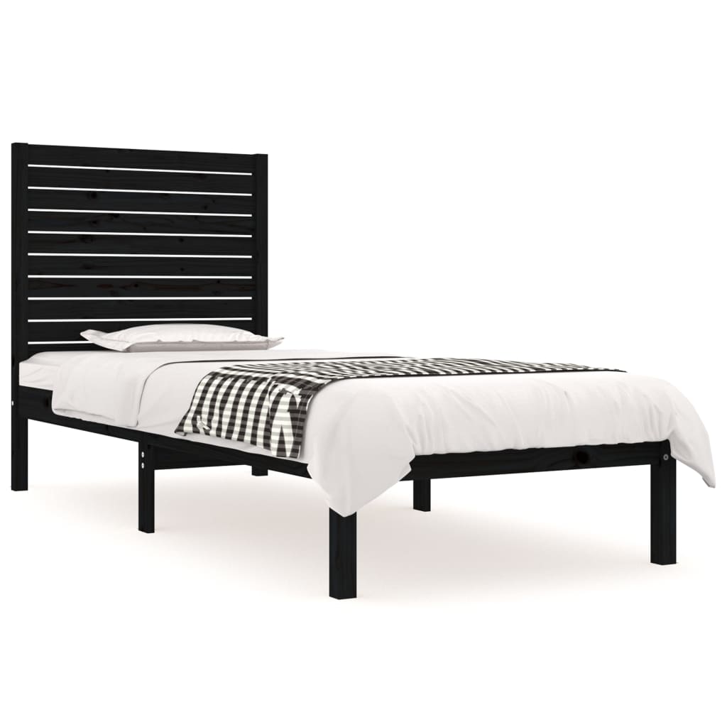 vidaXL Bed Frame without Mattress Black 90x190 cm Single Solid Wood