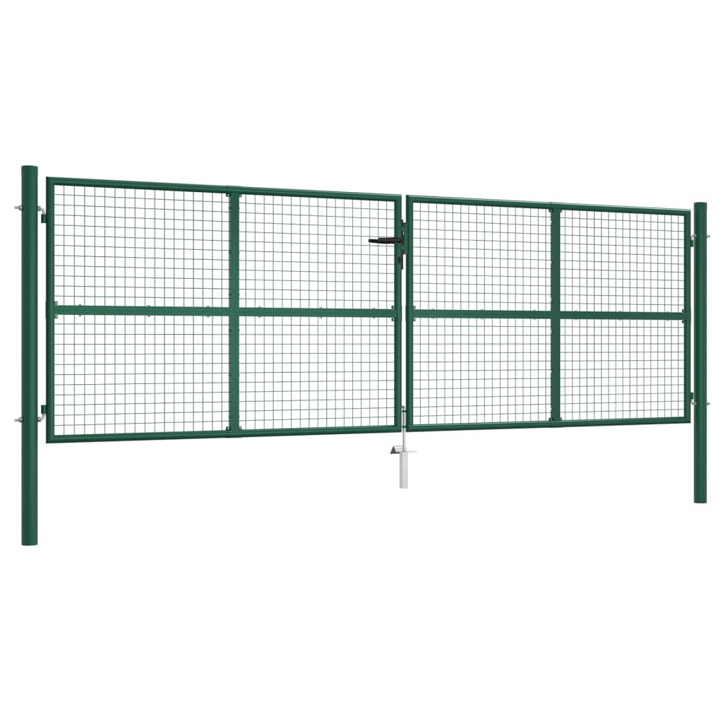 vidaXL Mesh Garden Gate Steel 390x125 cm Green