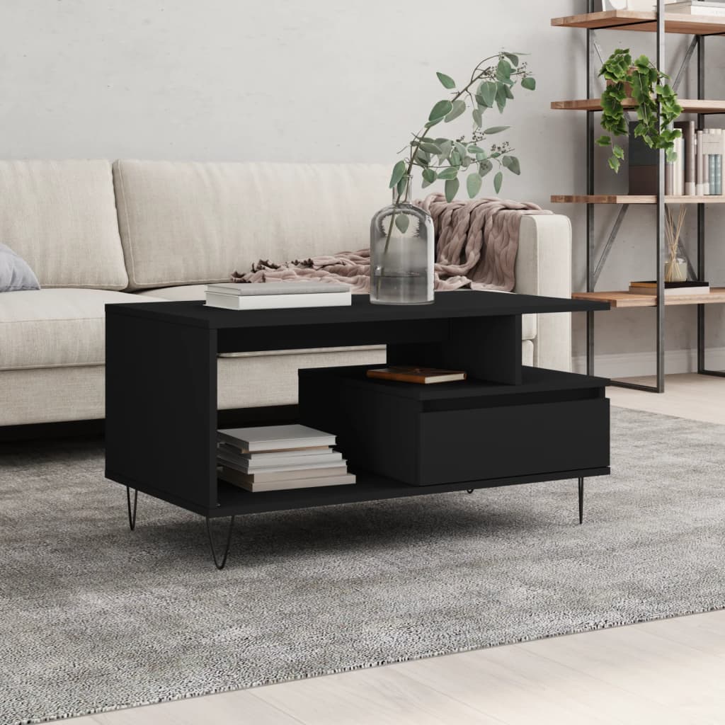 vidaXL Coffee Table Black 90x49x45 cm Engineered Wood