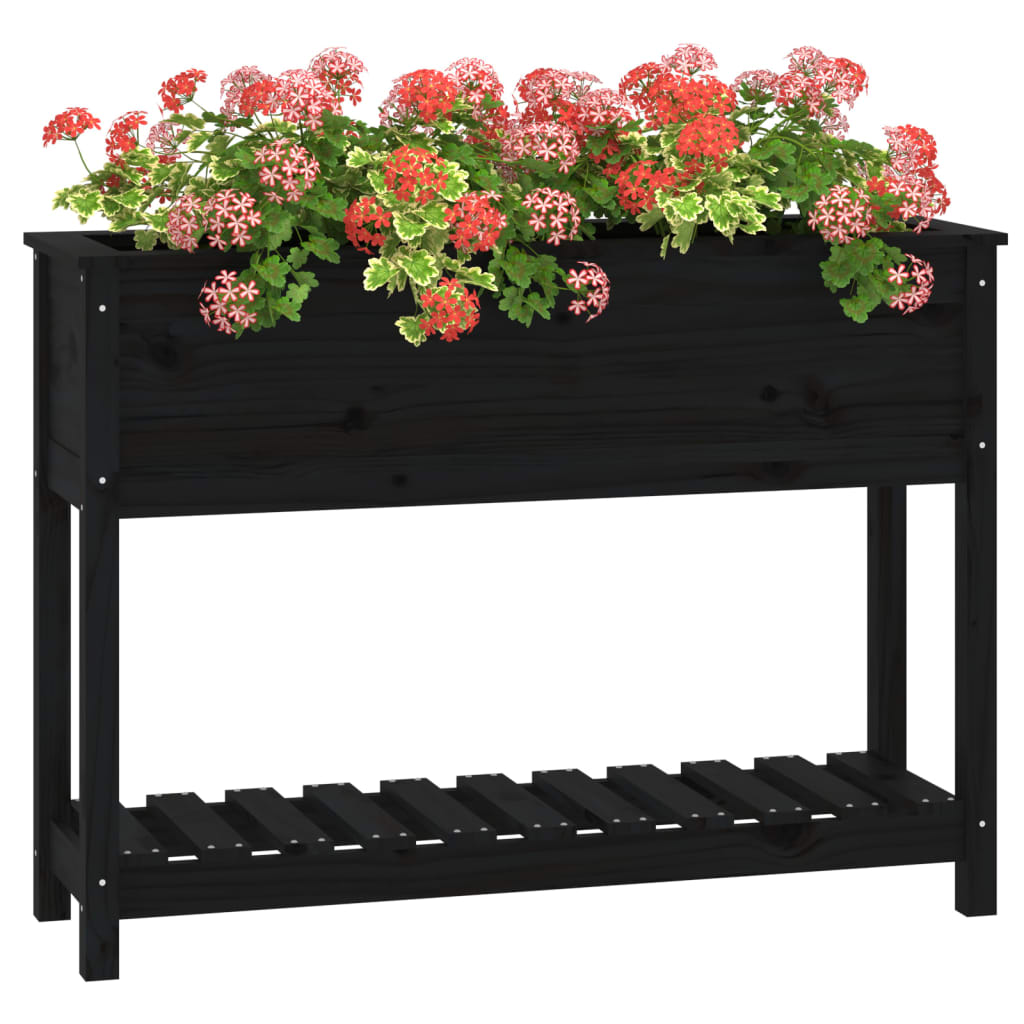 vidaXL Planter with Shelf Black 111.5x34.5x81 cm Solid Wood Pine