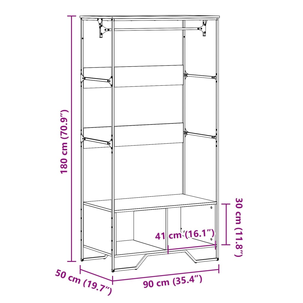 vidaXL Wardrobe Sonoma Oak 90x50x180 cm Engineered Wood