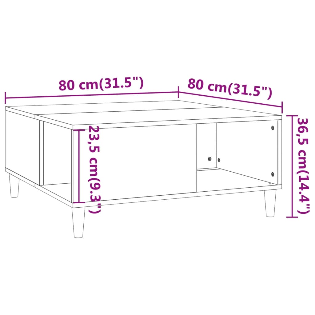 vidaXL Coffee Table White 80x80x36.5 cm Engineered Wood