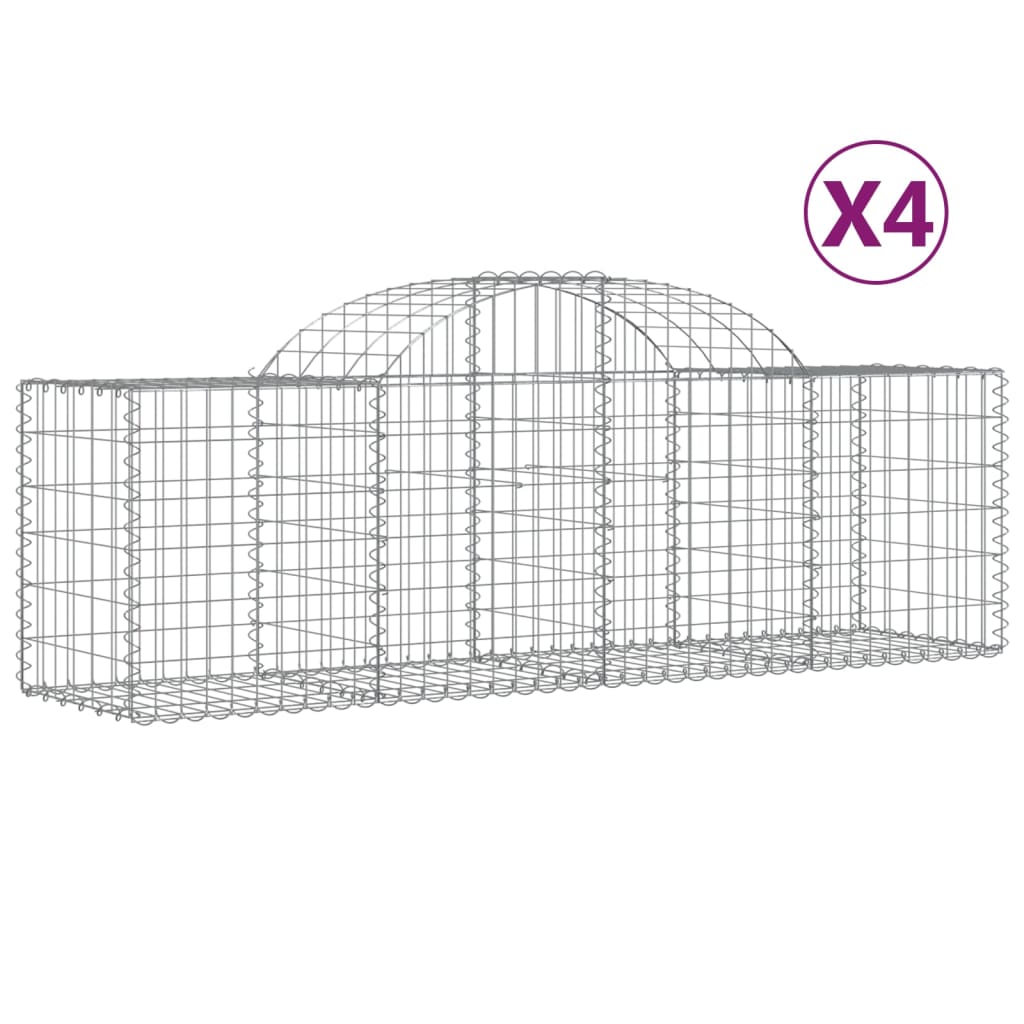 vidaXL Arched Gabion Baskets 4 pcs 200x50x60/80 cm Galvanised Iron