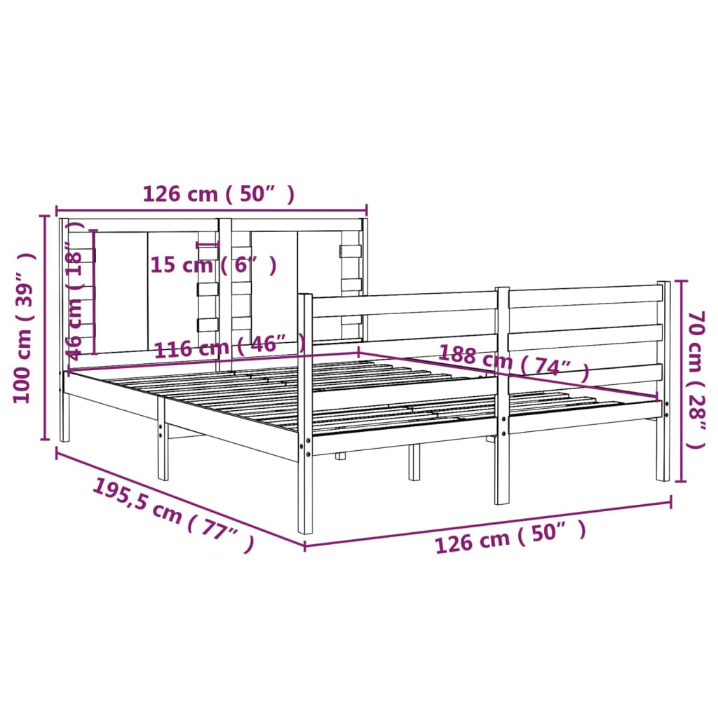 vidaXL Bed Frame without Mattress Honey Brown 120x190 cm Small Double Solid Wood Pine